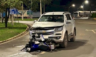 Acidente entre camionete e moto na rotatória do posto Dracenão deixa homem ferido