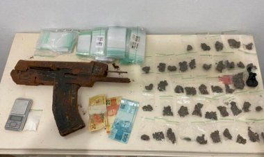 PM prende duas pessoas por tráfico de drogas e apreende submetralhadora em Barra do Garças