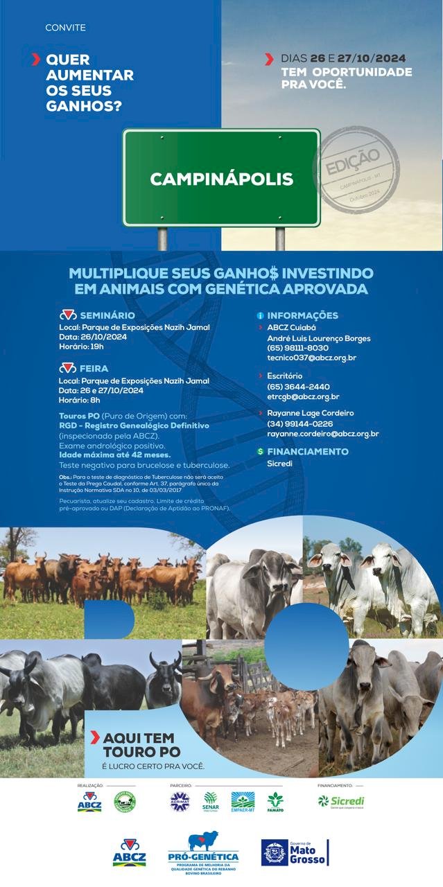 Sindicato Rural de Campinápolis realiza neste final de semana a 3ª Feira Pró-Genética