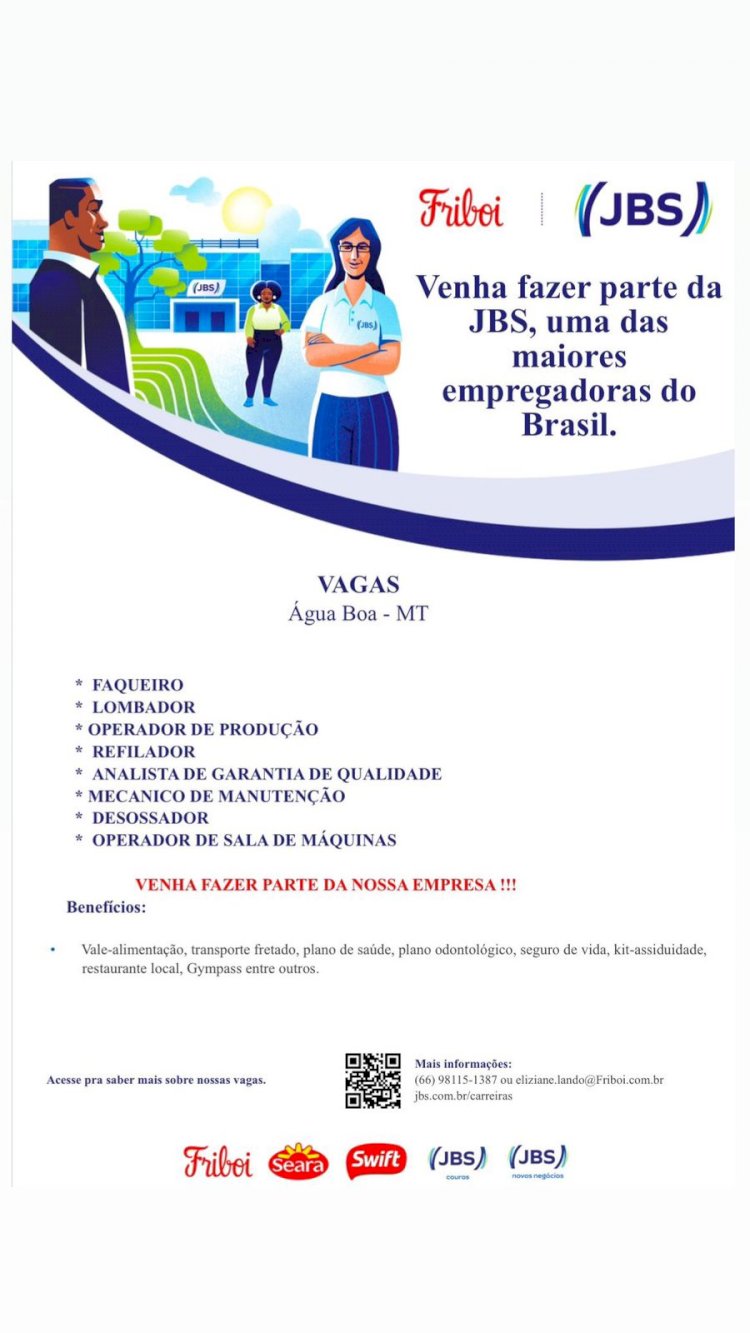 Frigorífico JBS em Água Boa oferece diversas vagas de emprego
